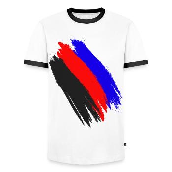 Polyamorie Flagge Polyamorös Fahne Pride Polyamory - Männer Kontrast-T-Shirt - Weiß/Schwarz - Vorne - AI Model Female 172 light (172cm) & AI Model Male 178 dark (178cm)