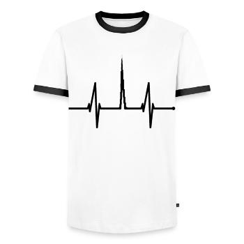 Dubai skyline heartbeat Burj Khalifa heart UAE - Men's Ringer Shirt - white/black - Front - AI Model Female 172 light (172cm) & AI Model Male 178 dark (178cm)