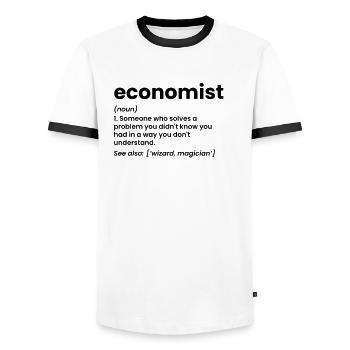 Economist definition - Men's Ringer Shirt - white/black - Front - AI Model Female 172 light (172cm) & AI Model Male 178 dark (178cm)