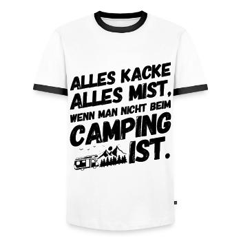 Camper Camping Campen Gedicht II - Männer Kontrast-T-Shirt - Weiß/Schwarz - Vorne - AI Model Female 172 light (172cm) & AI Model Male 178 dark (178cm)