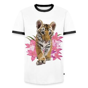Bengal tiger - Men's Ringer Shirt - white/black - Front - AI Model Female 172 light (172cm) & AI Model Male 178 dark (178cm)
