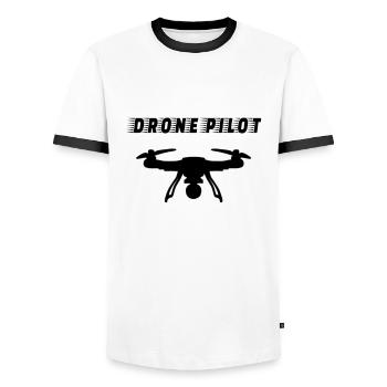 DRONE: Pilote de drone - T-shirt contrasté Homme - blanc/noir - Devant - AI Model Female 172 light (172cm) & AI Model Male 178 dark (178cm)