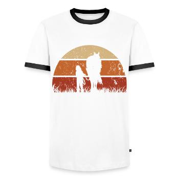 Pferd Design für einen Reiter - Männer Kontrast-T-Shirt - Weiß/Schwarz - Vorne - AI Model Female 172 light (172cm) & AI Model Male 178 dark (178cm)