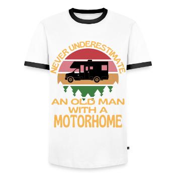 Old Man With A Motorhome - Men's Ringer Shirt - white/black - Front - AI Model Female 172 light (172cm) & AI Model Male 178 dark (178cm)