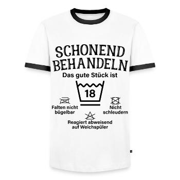 Schonend Behandeln Achtzehn Geschenk 18 Geburtstag - Männer Kontrast-T-Shirt - Weiß/Schwarz - Vorne - AI Model Female 172 light (172cm) & AI Model Male 178 dark (178cm)