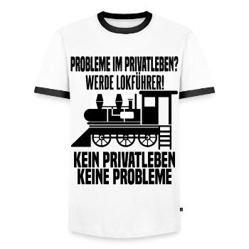 Eisenbahn Damplok Eisenbahner Zugführer - Männer Kontrast-T-Shirt - Weiß/Schwarz - Vorne - AI Model Female 172 light (172cm) & AI Model Male 178 dark (178cm)