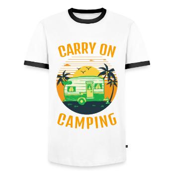 Carry On Camping With Sunset - Men's Ringer Shirt - white/black - Front - AI Model Female 172 light (172cm) & AI Model Male 178 dark (178cm)