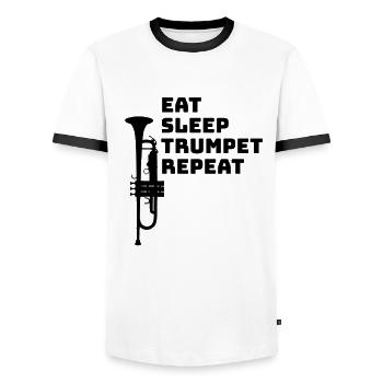 Eat Sleep Trumpet Repeat - Men's Ringer Shirt - white/black - Front - AI Model Female 172 light (172cm) & AI Model Male 178 dark (178cm)