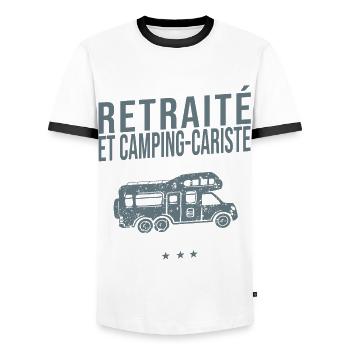 camping car retraité cadeau humour camping-car - T-shirt contrasté Homme - blanc/noir - Devant - AI Model Female 172 light (172cm) & AI Model Male 178 dark (178cm)