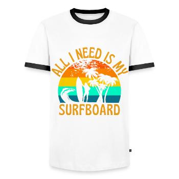 Alles, was ich brauche, ist mein Surfbrett lustige Surfer - Männer Kontrast-T-Shirt - Weiß/Schwarz - Vorne - AI Model Female 172 light (172cm) & AI Model Male 178 dark (178cm)