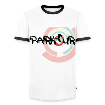 Parkour, Freerunning Backflip Freestyly Acrobatic - Men's Ringer Shirt - white/black - Front - AI Model Female 172 light (172cm) & AI Model Male 178 dark (178cm)