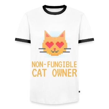 Non Fungible Cat Owner NFT Cats Funny - Men's Ringer Shirt - white/black - Front - AI Model Female 172 light (172cm) & AI Model Male 178 dark (178cm)