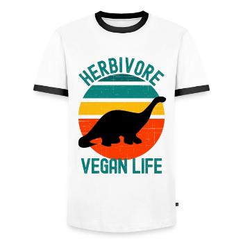 Pflanzenfresser Dinosaurier Vegan Leben Retro - Männer Kontrast-T-Shirt - Weiß/Schwarz - Vorne - AI Model Female 172 light (172cm) & AI Model Male 178 dark (178cm)