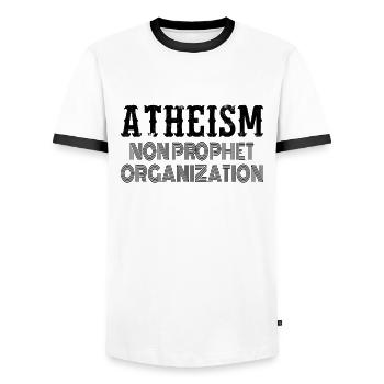 ATHEISM ATHEIST : non-propet organization - Männer Kontrast-T-Shirt - Weiß/Schwarz - Vorne - AI Model Female 172 light (172cm) & AI Model Male 178 dark (178cm)