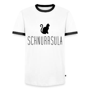 Schnurrsula Lustiger Katzen-Name Ursula Kätzchen - Männer Kontrast-T-Shirt - Weiß/Schwarz - Vorne - AI Model Female 172 light (172cm) & AI Model Male 178 dark (178cm)