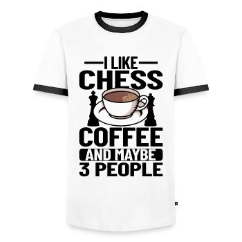 CHESS / COFFEE : chess, coffee & maybe 3 people - T-shirt contrasté Homme - blanc/noir - Devant - AI Model Female 172 light (172cm) & AI Model Male 178 dark (178cm)