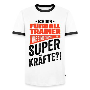 ich Bin Fussball Trainer was sind Deine Superkräft - Männer Kontrast-T-Shirt - Weiß/Schwarz - Vorne - AI Model Female 172 light (172cm) & AI Model Male 178 dark (178cm)