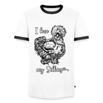 J’adore mes poulets de soie - T-shirt contrasté Homme - blanc/noir - Devant - AI Model Female 172 light (172cm) & AI Model Male 178 dark (178cm)