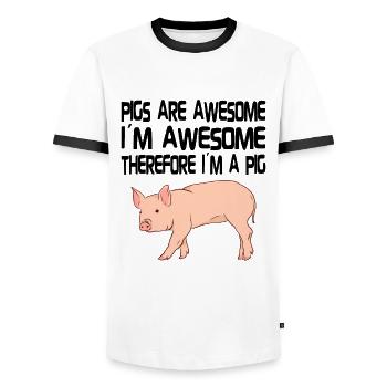PIG OWNER / PIG FARMER GIFT IDEA : Pigs Are Awesome - T-shirt contrasté Homme - blanc/noir - Devant - AI Model Female 172 light (172cm) & AI Model Male 178 dark (178cm)