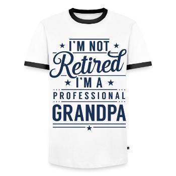 Not retired I'm a professional grandpa - Men's Ringer Shirt - white/black - Front - AI Model Female 172 light (172cm) & AI Model Male 178 dark (178cm)
