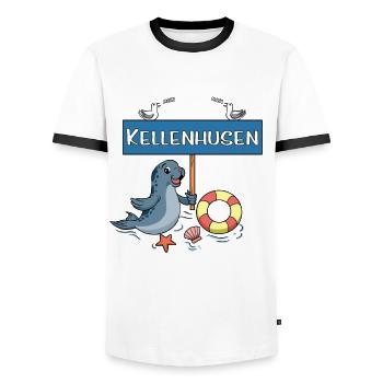 Moin Moin - Ostseebad Kellenhusen - Männer Kontrast-T-Shirt - Weiß/Schwarz - Vorne - AI Model Female 172 light (172cm) & AI Model Male 178 dark (178cm)