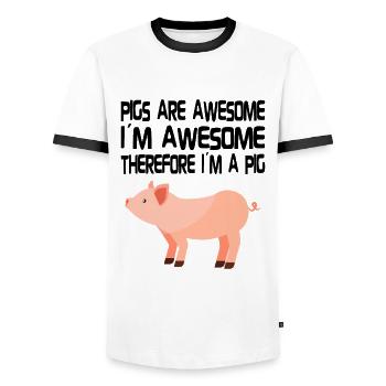 PIG OWNER / PIG FARMER GIFT IDEA : Pigs Are Awesome - T-shirt contrasté Homme - blanc/noir - Devant - AI Model Female 172 light (172cm) & AI Model Male 178 dark (178cm)