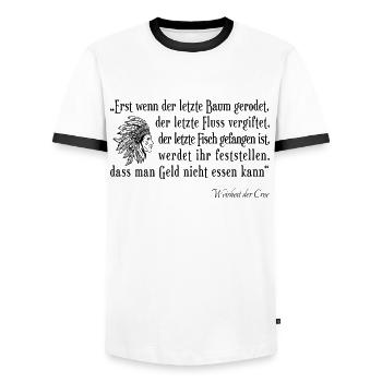 Erst wenn der letzte Baum gerodet - Männer Kontrast-T-Shirt - Weiß/Schwarz - Vorne - AI Model Female 172 light (172cm) & AI Model Male 178 dark (178cm)