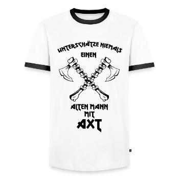 Alter Mann mit Axt - Männer Kontrast-T-Shirt - Weiß/Schwarz - Vorne - AI Model Female 172 light (172cm) & AI Model Male 178 dark (178cm)