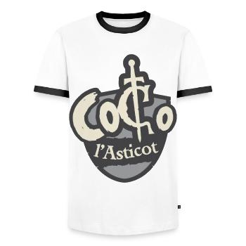 Coco l'Asticot, surnom de Merlin - T-shirt contrasté Homme - blanc/noir - Devant - AI Model Female 172 light (172cm) & AI Model Male 178 dark (178cm)