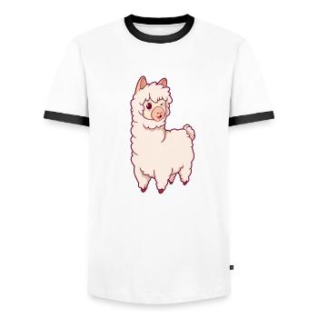 Kawaii Lama - Alpaca - Men's Ringer Shirt - white/black - Front - AI Model Female 172 light (172cm) & AI Model Male 178 dark (178cm)