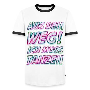 Aus dem Weg ich muss tanzen. Sprüche, Party, Musik - Männer Kontrast-T-Shirt - Weiß/Schwarz - Vorne - AI Model Female 172 light (172cm) & AI Model Male 178 dark (178cm)