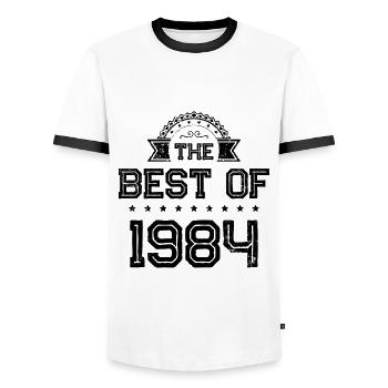 1984 best of - Men's Ringer Shirt - white/black - Front - AI Model Female 172 light (172cm) & AI Model Male 178 dark (178cm)