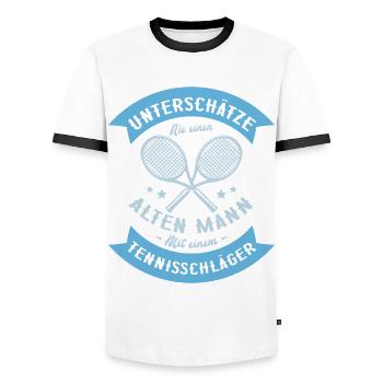Tennis - Männer Kontrast-T-Shirt - Weiß/Schwarz - Vorne - AI Model Female 172 light (172cm) & AI Model Male 178 dark (178cm)