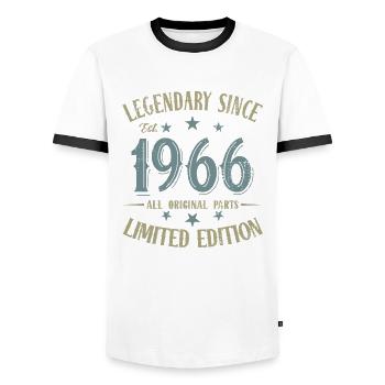 Legendary since born in 1966 Birthday - Men's Ringer Shirt - white/black - Front - AI Model Female 172 light (172cm) & AI Model Male 178 dark (178cm)
