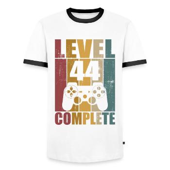 44th Birthday Level 44 Complete Gamer 44 years - Men's Ringer Shirt - white/black - Front - AI Model Female 172 light (172cm) & AI Model Male 178 dark (178cm)