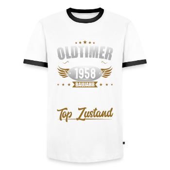 Oldtimer Baujahr 1958 Geboren Geburtstag Geboren - Männer Kontrast-T-Shirt - Weiß/Schwarz - Vorne - AI Model Female 172 light (172cm) & AI Model Male 178 dark (178cm)
