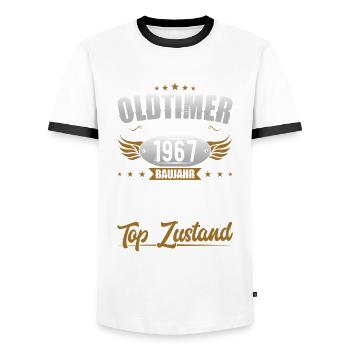 Oldtimer Baujahr 1967 Geboren Geburtstag Geboren - Männer Kontrast-T-Shirt - Weiß/Schwarz - Vorne - AI Model Female 172 light (172cm) & AI Model Male 178 dark (178cm)