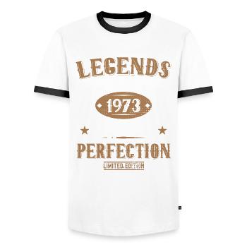 Les légendes naissent en 1973 Anniversaire - T-shirt contrasté Homme - blanc/noir - Devant - AI Model Female 172 light (172cm) & AI Model Male 178 dark (178cm)