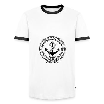 Bootfahren für ein Bootsfächerbootfahren - Männer Kontrast-T-Shirt - Weiß/Schwarz - Vorne - AI Model Female 172 light (172cm) & AI Model Male 178 dark (178cm)