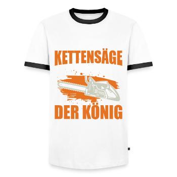 Reichet Mir Die Kettensäge Ihr Narren Holzfäller - Männer Kontrast-T-Shirt - Weiß/Schwarz - Vorne - AI Model Female 172 light (172cm) & AI Model Male 178 dark (178cm)