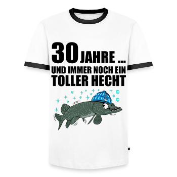 Anglergeschenk zum 30 Geburtstag 30 Ehrentag - Männer Kontrast-T-Shirt - Weiß/Schwarz - Vorne - AI Model Female 172 light (172cm) & AI Model Male 178 dark (178cm)