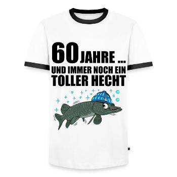 Anglergeschenk zum 60 Geburtstag 60 Ehrentag - Männer Kontrast-T-Shirt - Weiß/Schwarz - Vorne - AI Model Female 172 light (172cm) & AI Model Male 178 dark (178cm)