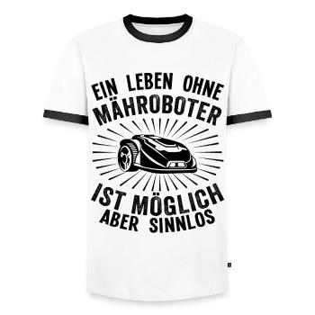 Hobbygärtner Rasenroboter Rasenmähroboter Humor - Männer Kontrast-T-Shirt - Weiß/Schwarz - Vorne - AI Model Female 172 light (172cm) & AI Model Male 178 dark (178cm)