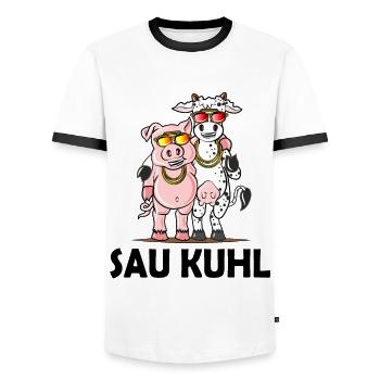 Schweine Kühe Geschenk witziges Wortspiel Humor - Männer Kontrast-T-Shirt - Weiß/Schwarz - Vorne - AI Model Female 172 light (172cm) & AI Model Male 178 dark (178cm)