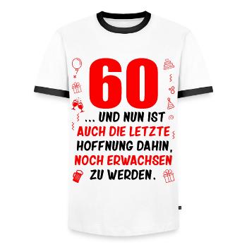 60. Geburtstag Damen 60.Ehrentag 60. Jubiläum Fun - Männer Kontrast-T-Shirt - Weiß/Schwarz - Vorne - AI Model Female 172 light (172cm) & AI Model Male 178 dark (178cm)