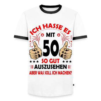 50 Geburtstag 50. Ehrentag Club der alten Säcke 50 - Männer Kontrast-T-Shirt - Weiß/Schwarz - Vorne - AI Model Female 172 light (172cm) & AI Model Male 178 dark (178cm)