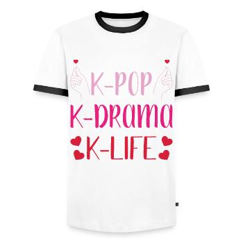 Kdrama K-Drame K Drame Séoul Kpop K-Pop Hallyu - T-shirt contrasté Homme - blanc/noir - Devant - AI Model Female 172 light (172cm) & AI Model Male 178 dark (178cm)