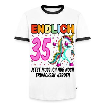 35. Geburtstag Einhorn 35 Jahre 35. Jubiläum Fun - Männer Kontrast-T-Shirt - Weiß/Schwarz - Vorne - AI Model Female 172 light (172cm) & AI Model Male 178 dark (178cm)