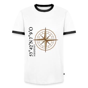 Norderney Coordinates Island - Men's Ringer Shirt - white/black - Front - AI Model Female 172 light (172cm) & AI Model Male 178 dark (178cm)