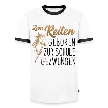 Zum Reiten geboren, zur Schule gezwungen - Reiten - Männer Kontrast-T-Shirt - Weiß/Schwarz - Vorne - AI Model Female 172 light (172cm) & AI Model Male 178 dark (178cm)